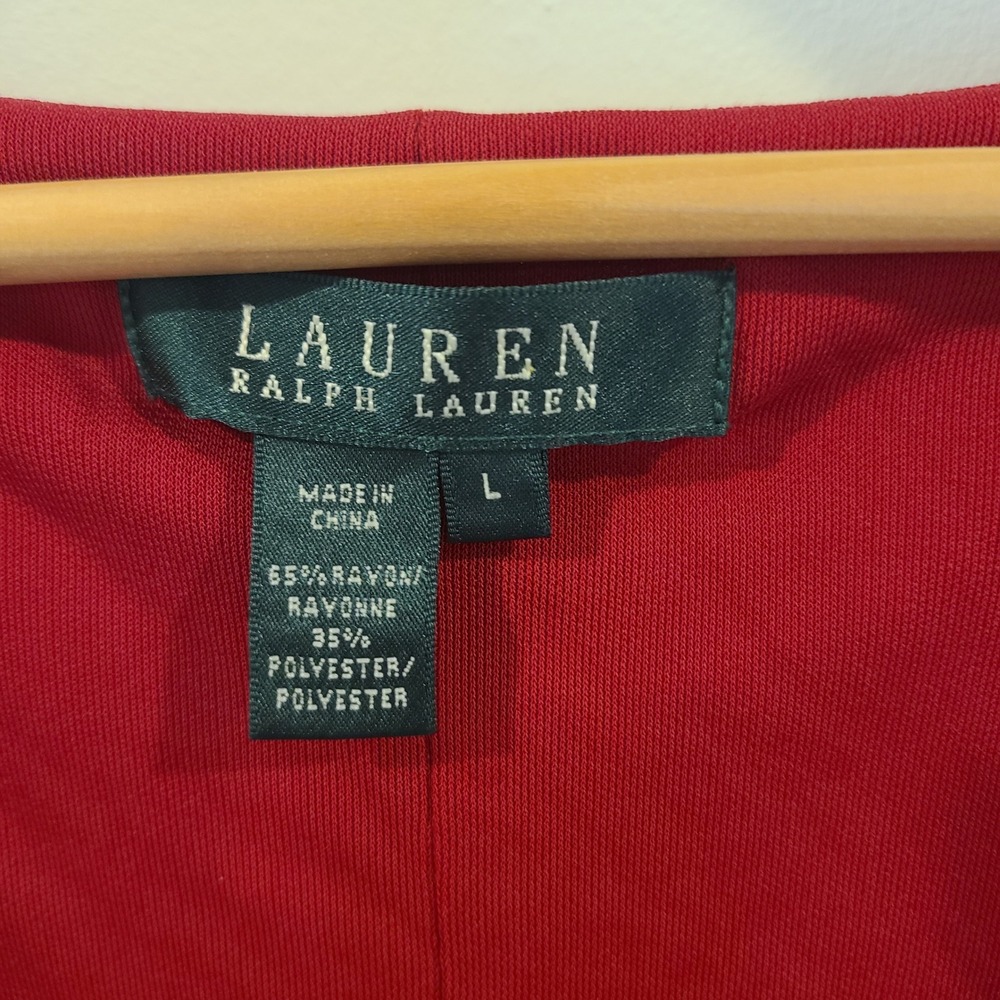 Lauren Ralph Lauren Red V-Neck Sleeveless Fit Flare Midi Dress Large knit jersey - Picture 4 of 6